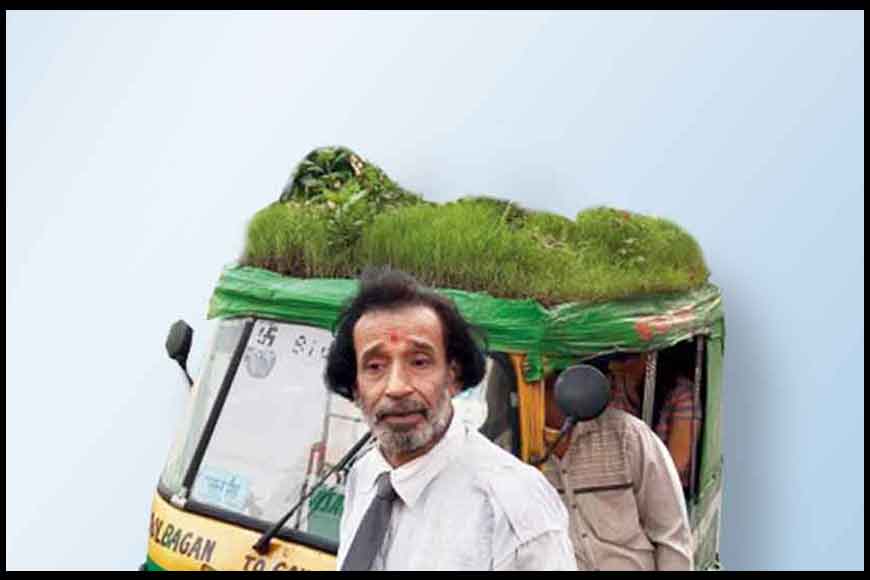 Kolkata&rsquo;s innovative Green Auto with foliage and flowers on top
