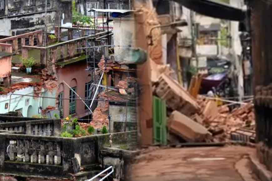Rubbles everywhere! Durga Pithuri Lane of Bowbazar looks like a bombarded war zone!
